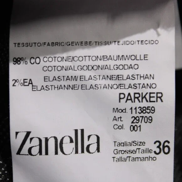 Zanella NWT Chinos / Casual Pants Size 36 US Parker In Solid Black Cotton Blend